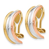 14K Tri-color 7x 18mm Polished Half Hoop Omega Back Non-pierced Earrings view 2