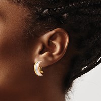 14K Tri-color 7x 18mm Polished Half Hoop Omega Back Non-pierced Earrings view 3