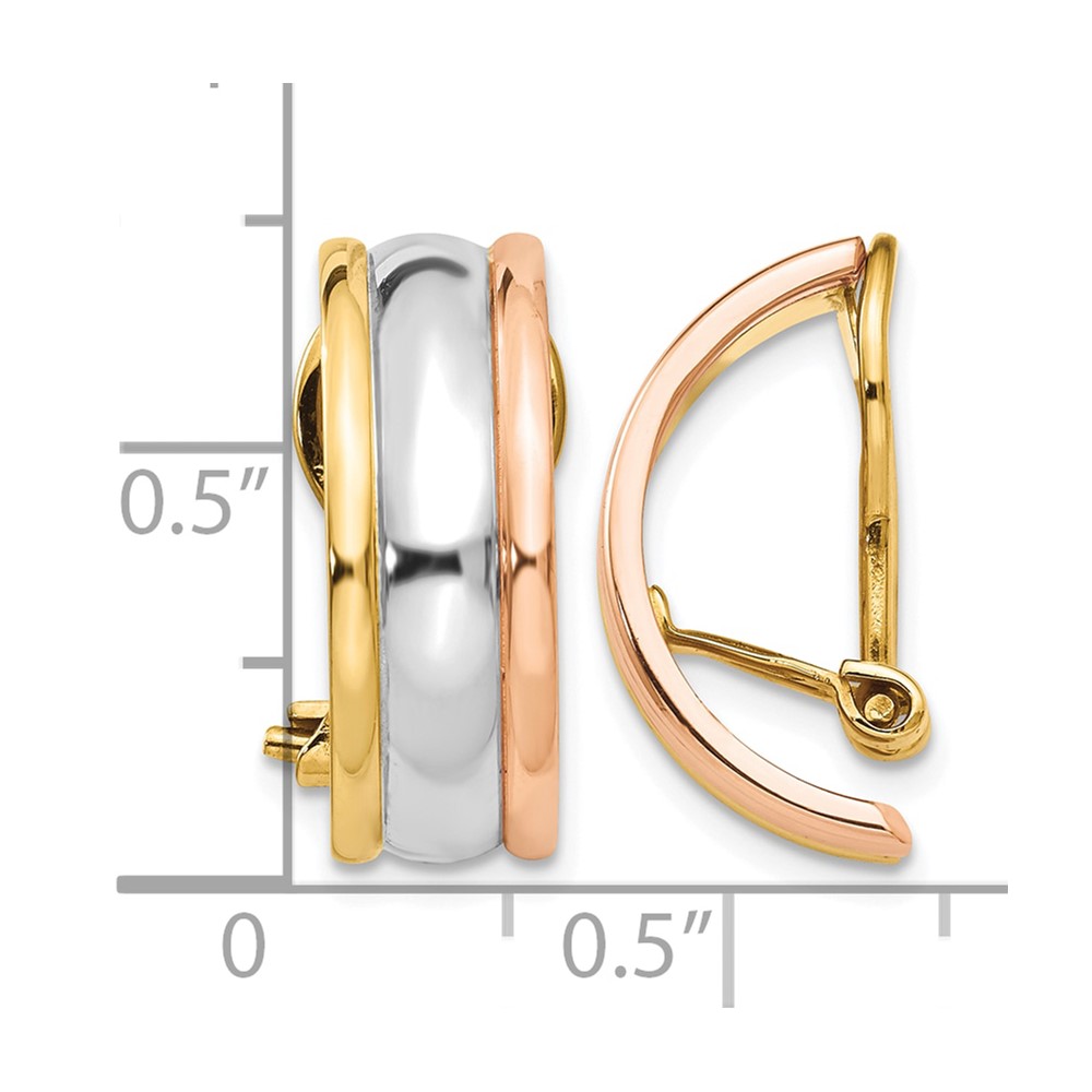 14k TRI COLOR NON-PIERCED EARRINGS (Z921)