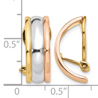 14K Tri-color 7x 18mm Polished Half Hoop Omega Back Non-pierced Earrings view 4