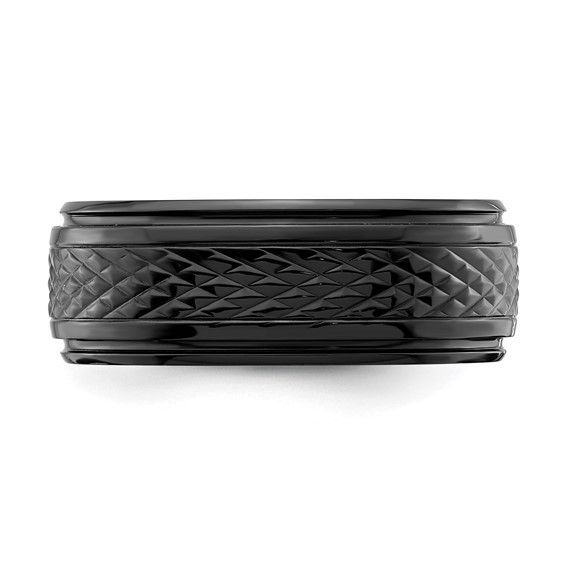 Chisel Black Zirconium Polished 8mm Ridged Edge Band