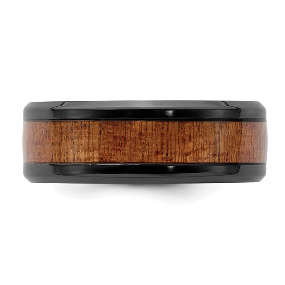Chisel Black Zirconium Polished with Sapele Wood Inlay 8mm Band