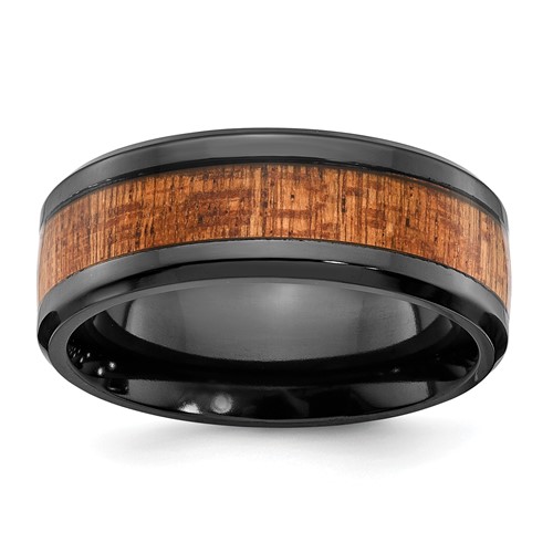 Chisel Black Zirconium Polished Band with Sapele Wood Inlay 8mm