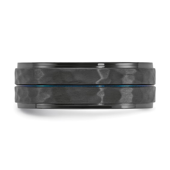 Chisel Black Zirconium Brushed Polished and Hammered with Blue IP-plated 8mm Band