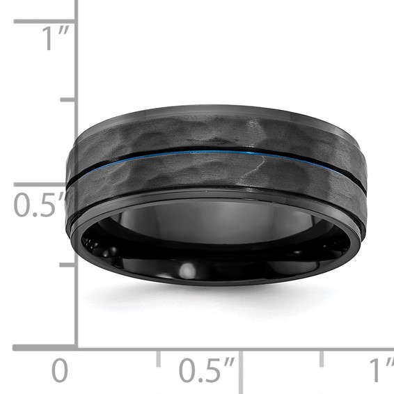 Chisel Black Zirconium Brushed Polished and Hammered with Blue IP-plated 8mm Band