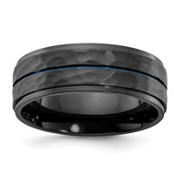 Chisel Black Zirconium Brushed Polished and Hammered Band with Blue IP-plated 8mm view 1