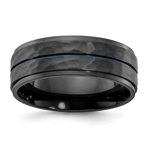 Chisel Black Zirconium Brushed Polished and Hammered with Blue IP-plated 8mm Band