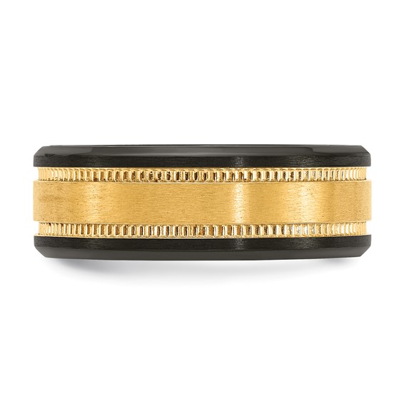 Chisel Black Zirconium Brushed and Polished with Yellow IP-plated Center 8mm Band