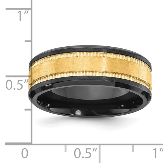 Chisel Black Zirconium Brushed and Polished with Yellow IP-plated Center 8mm Band