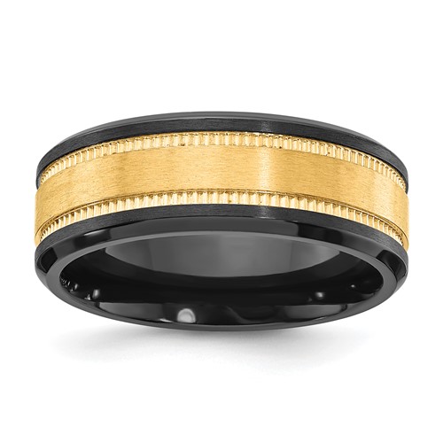 Chisel Black Zirconium Brushed and Polished Band with Yellow IP-plated Center 8mm