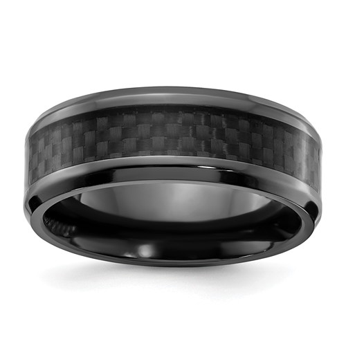 Chisel Black Zirconium Polished Band with Black Carbon Fiber Inlay 8mm