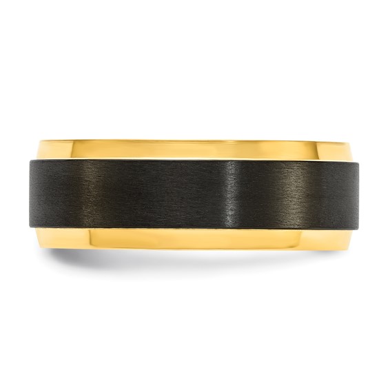 Chisel Black Zirconium Polished Yellow IP-plated with Brushed Center 8mm Band