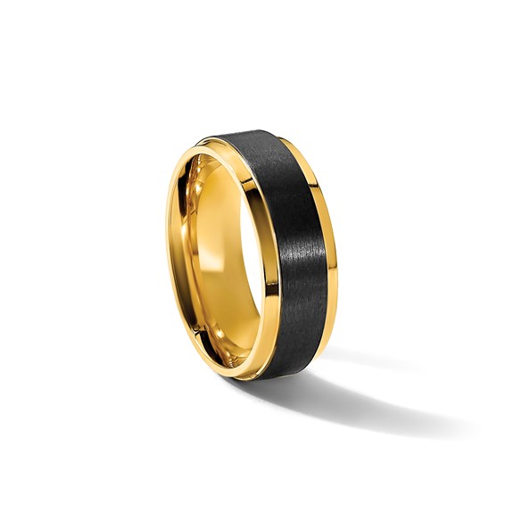 Chisel Black Zirconium Polished Yellow IP-plated with Brushed Center 8mm Band