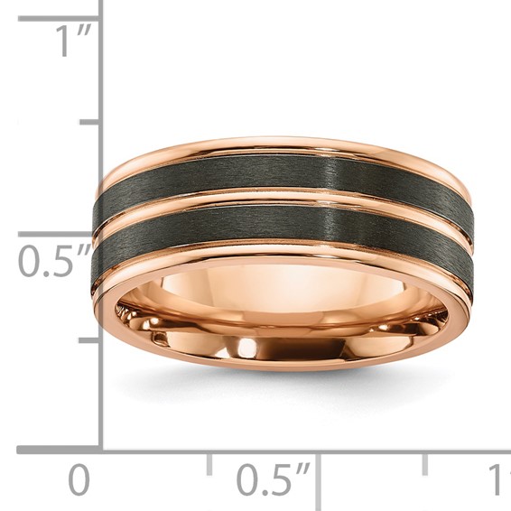 Chisel Black Zirconium Brushed and Polished Rose IP-plated 8mm Band