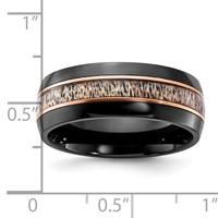 Chisel Black Zirconium Polished Rose IP-plated Band with Antler Inlay 8mm view 4