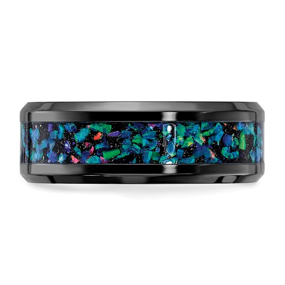 Chisel Black Zirconium Polished with Imitation Opal Inlay 8mm Band