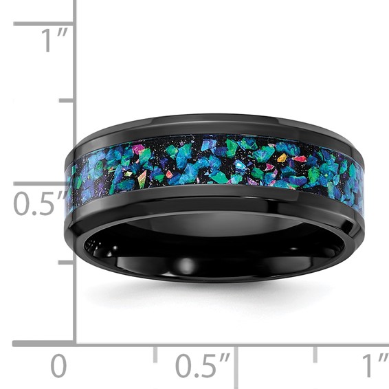 Chisel Black Zirconium Polished with Imitation Opal Inlay 8mm Band
