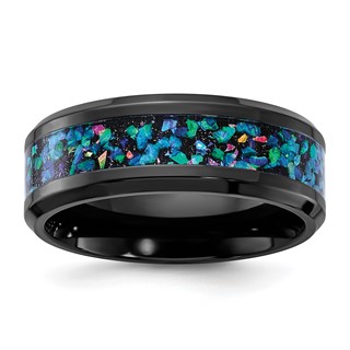 Chisel Black Zirconium Polished with Imitation Opal Inlay 8mm Band