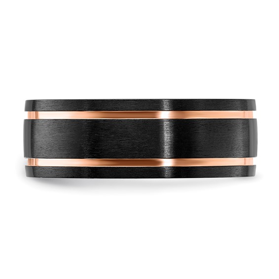 Chisel Black Zirconium Brushed and Polished Rose IP-plated 8mm Band