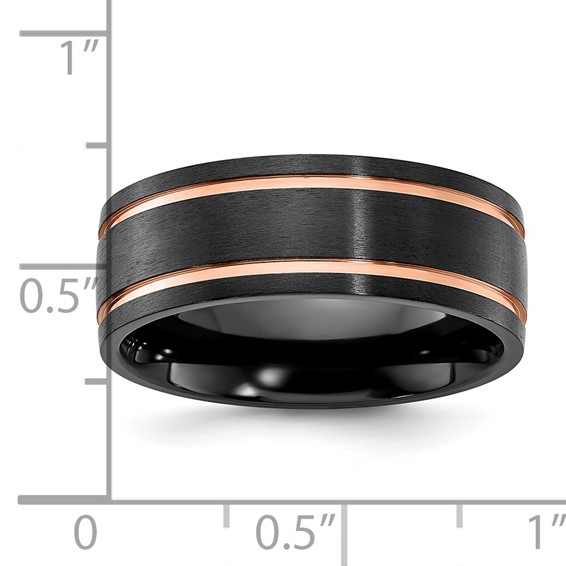 Chisel Black Zirconium Brushed and Polished Rose IP-plated 8mm Band