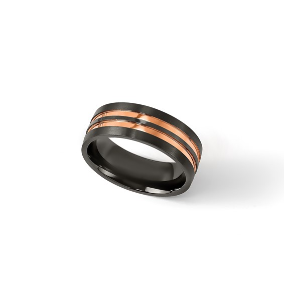 Chisel Black Zirconium Brushed and Polished Rose IP-plated 8.00mm Band