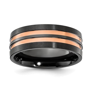 Chisel Black Zirconium Brushed and Polished Rose IP-plated 8.00mm Band