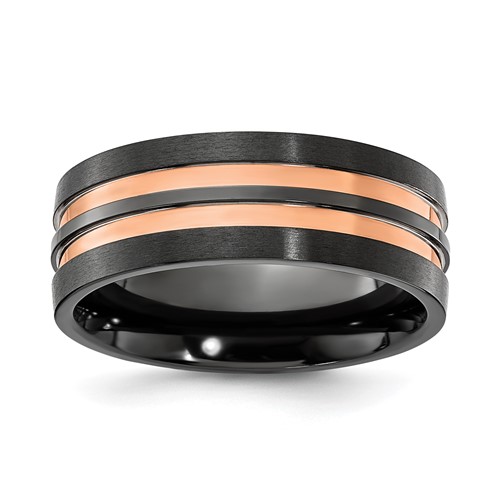 Chisel Black Zirconium Brushed and Polished Rose IP-plated 8.00mm Band