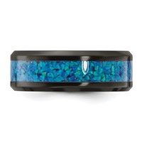 Chisel Black Zirconium Polished Band with Blue Imitation Opal Inlay 8.00mm view 3