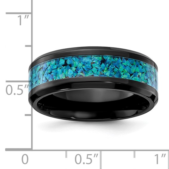 Chisel Black Zirconium Polished with Blue Imitation Opal Inlay 8.00mm Band