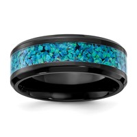 Chisel Black Zirconium Polished Band with Blue Imitation Opal Inlay 8.00mm view 1