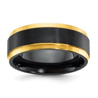 Black Zirconium Polished Yellow IP-plated Band with Brushed Black Center 8mm view 1