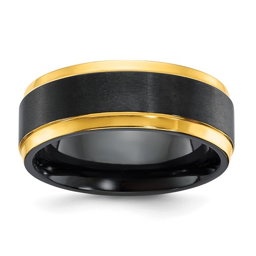 Black Zirconium Polished Yellow IP-plated Band with Brushed Black Center 8mm