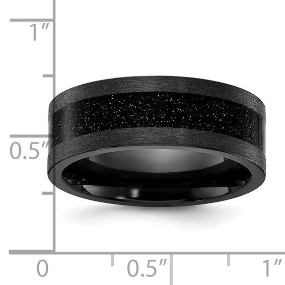 Chisel Black Zirconium Polished with Black Star Sandstone Inlay 8mm Band