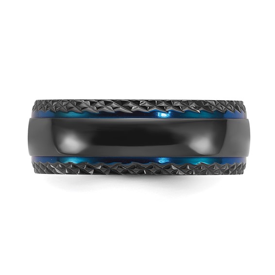 Chisel Black Zirconium Polished Blue IP-plated with Textured Edge 8mm Band