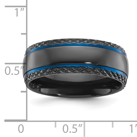 Chisel Black Zirconium Polished Blue IP-plated with Textured Edge 8mm Band