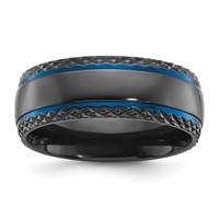 Chisel Black Zirconium Polished Blue IP-plated Band with Textured Edge 8mm view 1