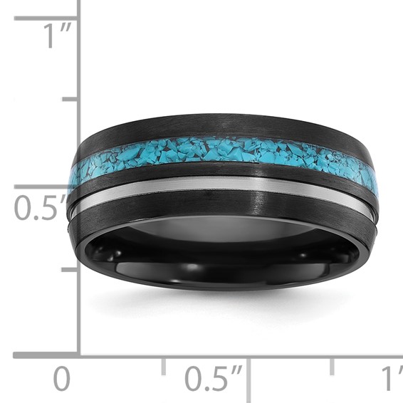 Chisel Black Zirconium Brushed and Polished with Imitation Turquoise Inlay 8mm Band