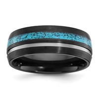 Chisel Black Zirconium Brushed and Polished Band with Imitation Turquoise Inlay 8mm view 1
