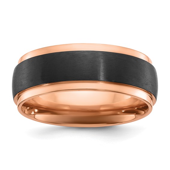 Chisel Black Zirconium Brushed and Polished Rose IP-plated 8mm Band