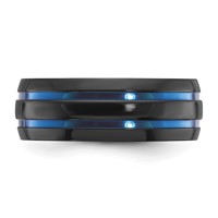 Chisel Black Zirconium Polished Band with Blue IP-plated Stripes 8mm view 3