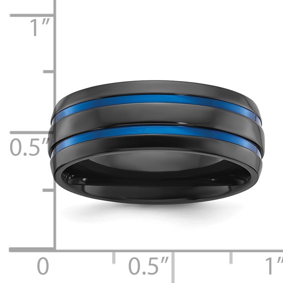 Chisel Black Zirconium Polished with Blue IP-plated Stripes 8mm Band