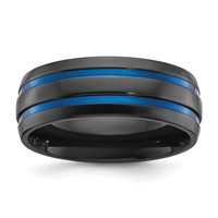 Chisel Black Zirconium Polished Band with Blue IP-plated Stripes 8mm view 1