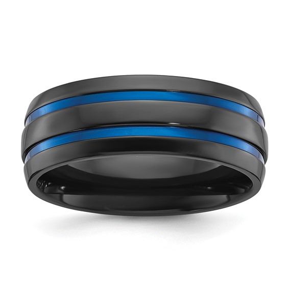 Chisel Black Zirconium Polished with Blue IP-plated Stripes 8mm Band