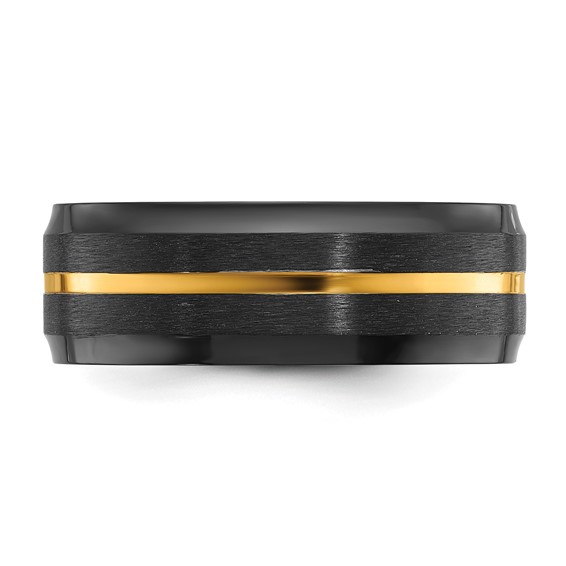 Chisel Black Zirconium Brushed and Polished Yellow IP-plated 8mm Band