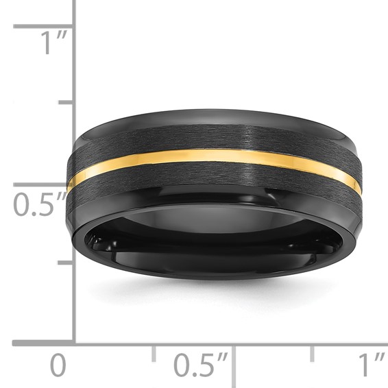 Chisel Black Zirconium Brushed and Polished Yellow IP-plated 8mm Band