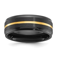 Chisel Black Zirconium Brushed and Polished Yellow IP-plated 8mm Band view 1