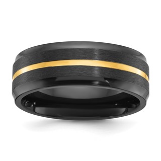 Chisel Black Zirconium Brushed and Polished Yellow IP-plated 8mm Band