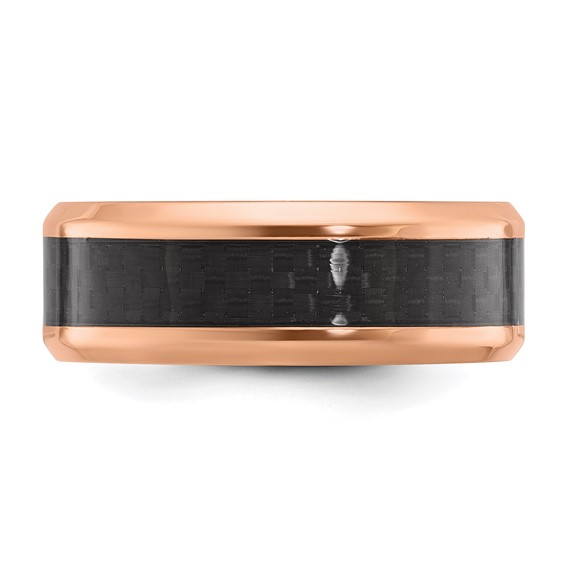 Chisel Black Zirconium Polished Rose IP-plated Edges with Black Carbon Fiber Inlay 8mm Band