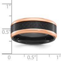 Chisel Black Zirconium Polished Rose IP-plated Edges Band with Black Carbon Fiber Inlay 8mm view 4