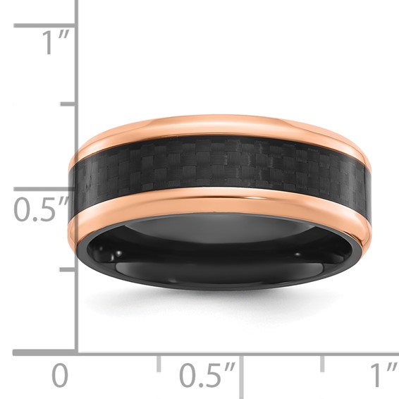 Chisel Black Zirconium Polished Rose IP-plated Edges with Black Carbon Fiber Inlay 8mm Band